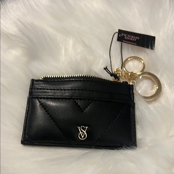 Victoria's Secret Black Card Holder with Gold Keychain - Picture 2 of 10